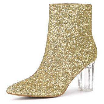 Women's Clear Block Heel Glitter Ankle Boots