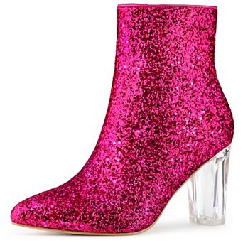 Women's Clear Block Heel Glitter Ankle Boots