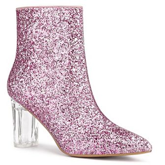 Women's Clear Block Heel Glitter Ankle Boots