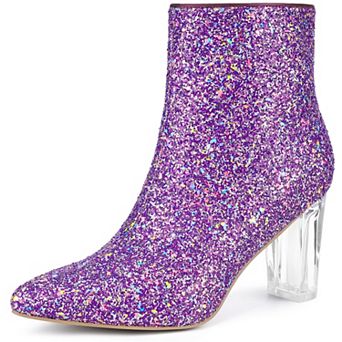 Women's Clear Block Heel Glitter Ankle Boots