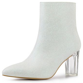 Women's Clear Block Heel Glitter Ankle Boots