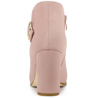 Women's Buckle Side Zip Chunky Heels Ankle Boots