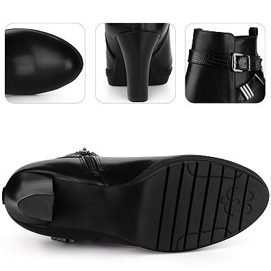 Platform Printed Strap Block Heel Ankle Booties for Women