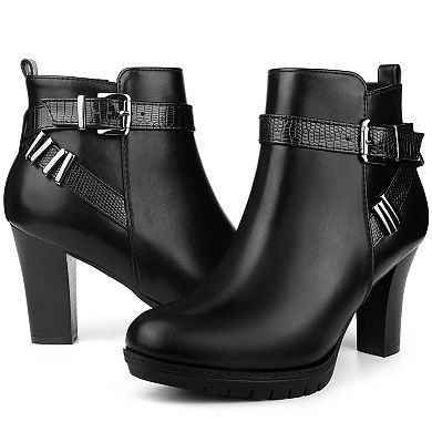 Platform Printed Strap Block Heel Ankle Booties for Women