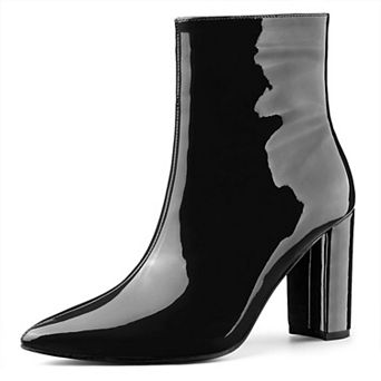 Women's Chunky Heel Pointed Toe Zipper Ankle Boots