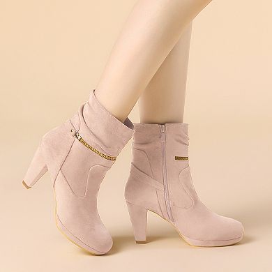 Women's Ankle Zip Platform High Heel Mid Calf Boots