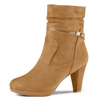 Women's Ankle Zip Platform High Heel Mid Calf Boots