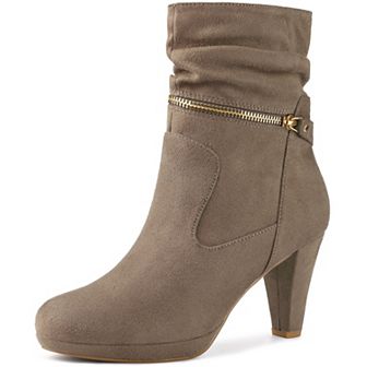 Women's Ankle Zip Platform High Heel Mid Calf Boots