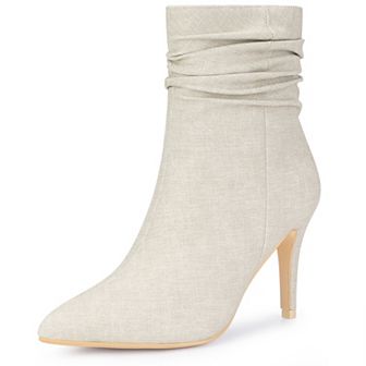 Slouched Boot Stiletto Heels Denim Faux Leather Ankle Boots for Women