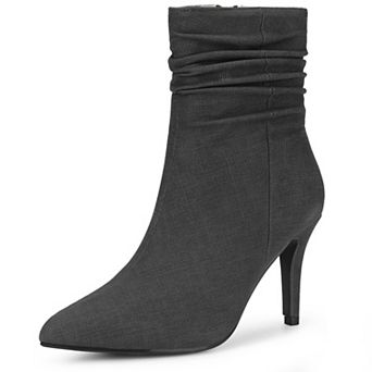 Slouched Boot Stiletto Heels Denim Faux Leather Ankle Boots for Women
