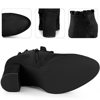 Ruffle Chunky Heel Booties Ankle Boots for Women