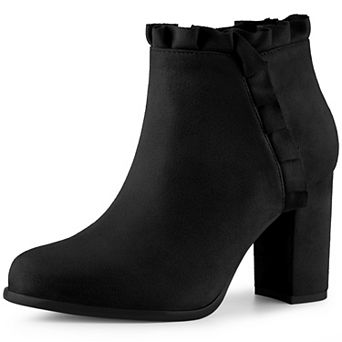 Ruffle Chunky Heel Booties Ankle Boots for Women
