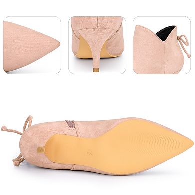 Pointed Toe Bow Kitten Heel Ankle Booties for Women