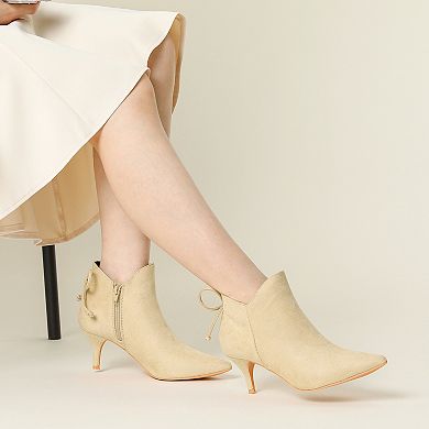 Pointed Toe Bow Kitten Heel Ankle Booties for Women