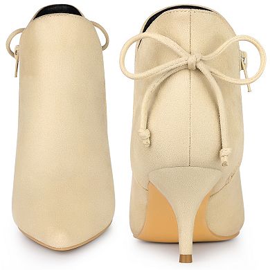 Pointed Toe Bow Kitten Heel Ankle Booties for Women