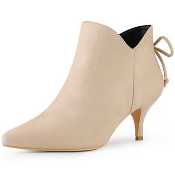 Pointed Toe Bow Kitten Heel Ankle Booties for Women
