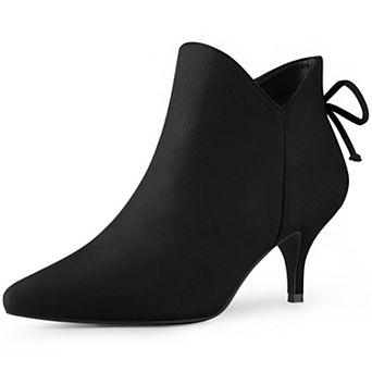 Pointed Toe Bow Kitten Heel Ankle Booties for Women