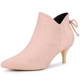 Pointed Toe Bow Kitten Heel Ankle Booties for Women