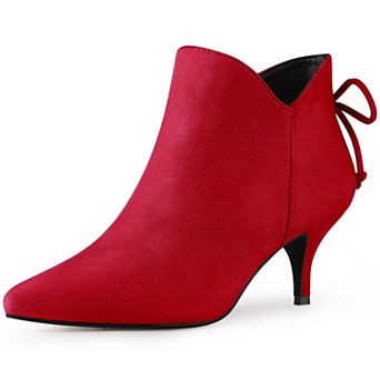 Pointed Toe Bow Kitten Heel Ankle Booties for Women