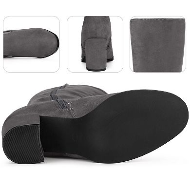 Round Toe Chunky Heels Knee High Boots for Women