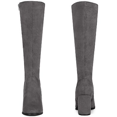 Round Toe Chunky Heels Knee High Boots for Women