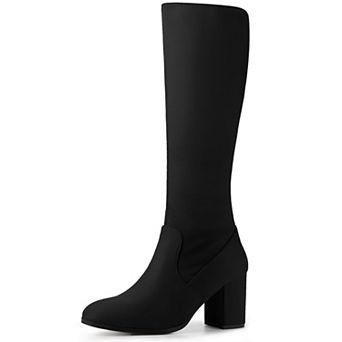 Round Toe Chunky Heels Knee High Boots for Women
