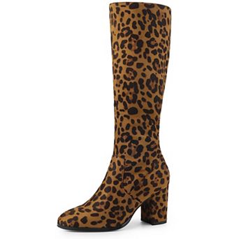 Round Toe Chunky Heels Knee High Boots for Women