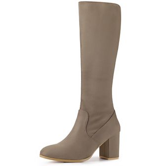 Round Toe Chunky Heels Knee High Boots for Women