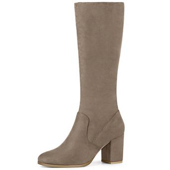 Round Toe Chunky Heels Knee High Boots for Women