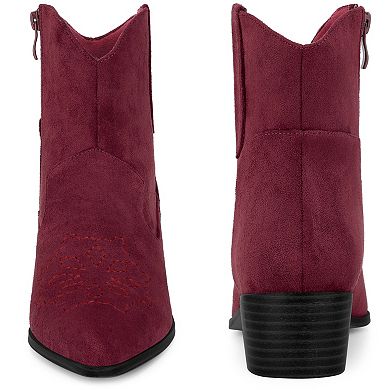 Western Cowgirl Pointed Toe Chunky Heel Comfy Cowboy Ankle Boots for Women