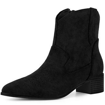 Western Cowgirl Pointed Toe Chunky Heel Comfy Cowboy Ankle Boots for Women