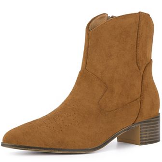 Western Cowgirl Pointed Toe Chunky Heel Comfy Cowboy Ankle Boots for Women