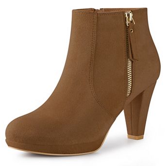 Platform Round Toe Chunky Heels Ankle Boots for Women
