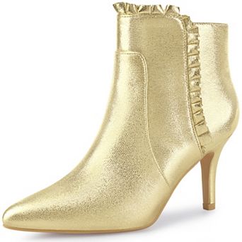 Ruffled Ankle Boot Stiletto Heel Metallic Booties for Women