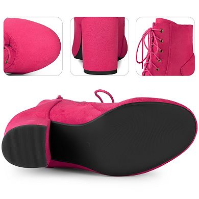 Round Toe Chunky High Heel Lace Up Ankle Boots for Women