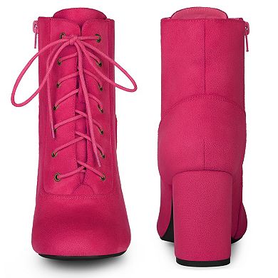 Round Toe Chunky High Heel Lace Up Ankle Boots for Women