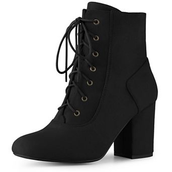 Round Toe Chunky High Heel Lace Up Ankle Boots for Women
