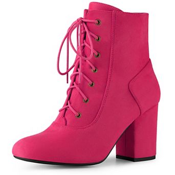 Round Toe Chunky High Heel Lace Up Ankle Boots for Women