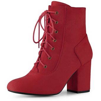 Round Toe Chunky High Heel Lace Up Ankle Boots for Women