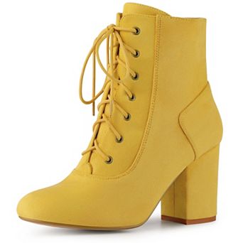 Round Toe Chunky High Heel Lace Up Ankle Boots for Women