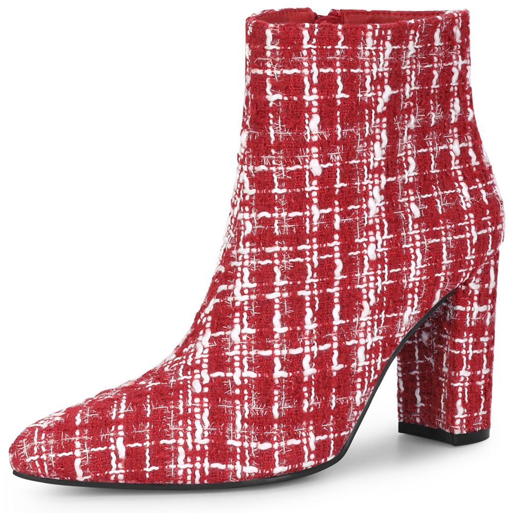 Plaid Point Toe Ankle Boots