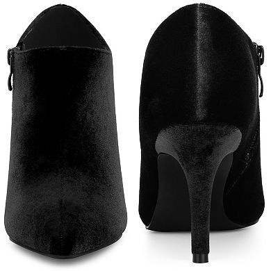 Velvet Pointy Toe Stiletto Heels Booties for Women