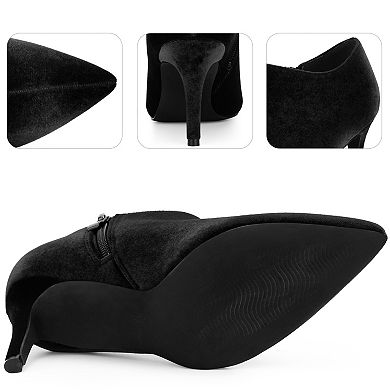 Velvet Pointy Toe Stiletto Heels Booties for Women