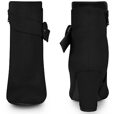 Round Toe Side Zip Buckle Chunky Heel Ankle Boots For Women