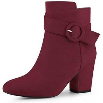 Round Toe Side Zip Buckle Chunky Heel Ankle Boots For Women
