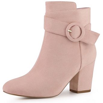 Round Toe Side Zip Buckle Chunky Heel Ankle Boots For Women