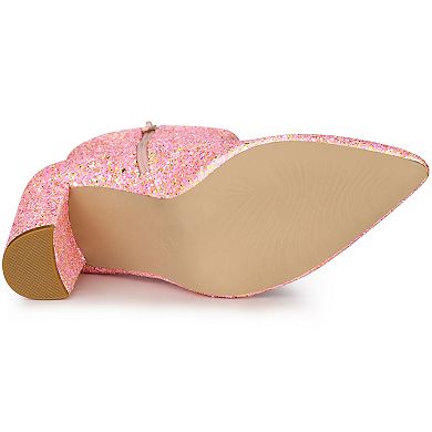 Women's Glitter Pointed Toe Chunky Heel Ankle Boots