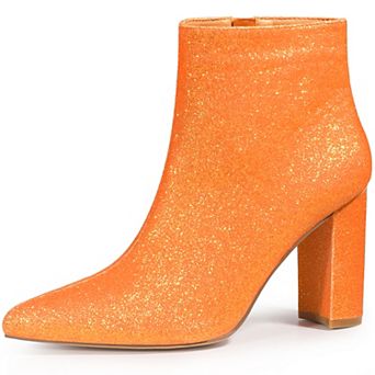 Women's Glitter Pointed Toe Chunky Heel Ankle Boots
