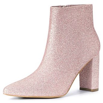 Women's Glitter Pointed Toe Chunky Heel Ankle Boots