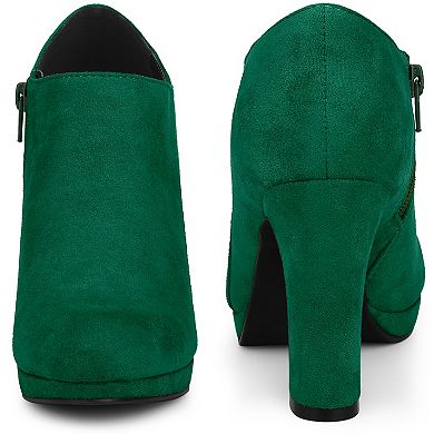 Round Toe Platform Block Heel Ankle Booties for Women